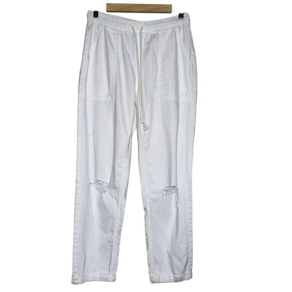 Aerie White Pull-On Cotton Jogger Pants Size Small Distressed Relaxed Fit - Picture 1 of 6